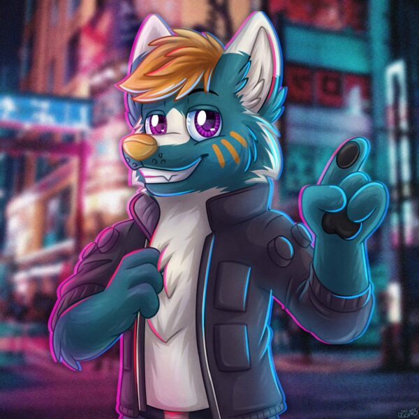 Freem in a dark jacket on a neon-lit street